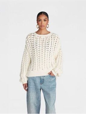 KBB by KAHLANA Open-Knit chunky Crewneck Sweater in Cream